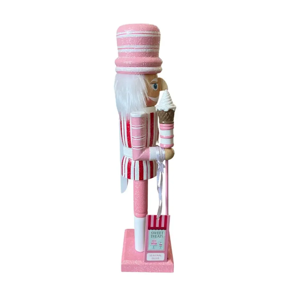 Sweet Treats 14in Valentine Nutcracker Holding Ice Cream Staff Pink White XO NEW